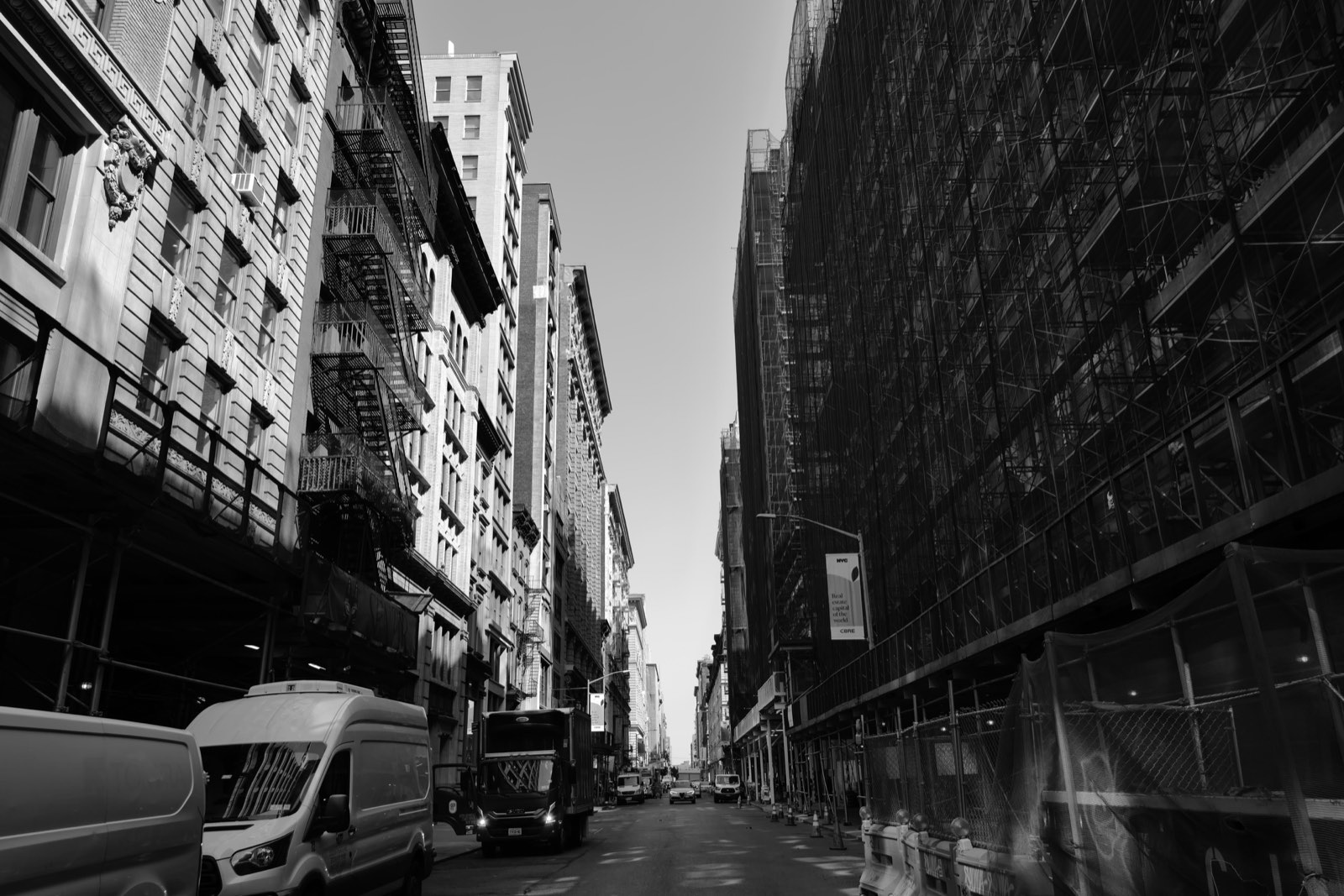 Scaffolding along 19th Street, looking down the block